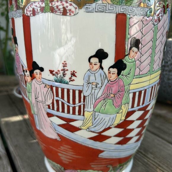 Large Antique Famille Rose Porcelain Vase Chinese Floral Figural Birds 18.5 Inch - Picture 4 of 16